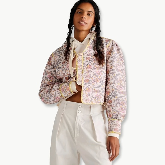NWOT LLANI x Free People Sofi Reversible Floral Jacket | Small | Ivory/Coral - Picture 4 of 15